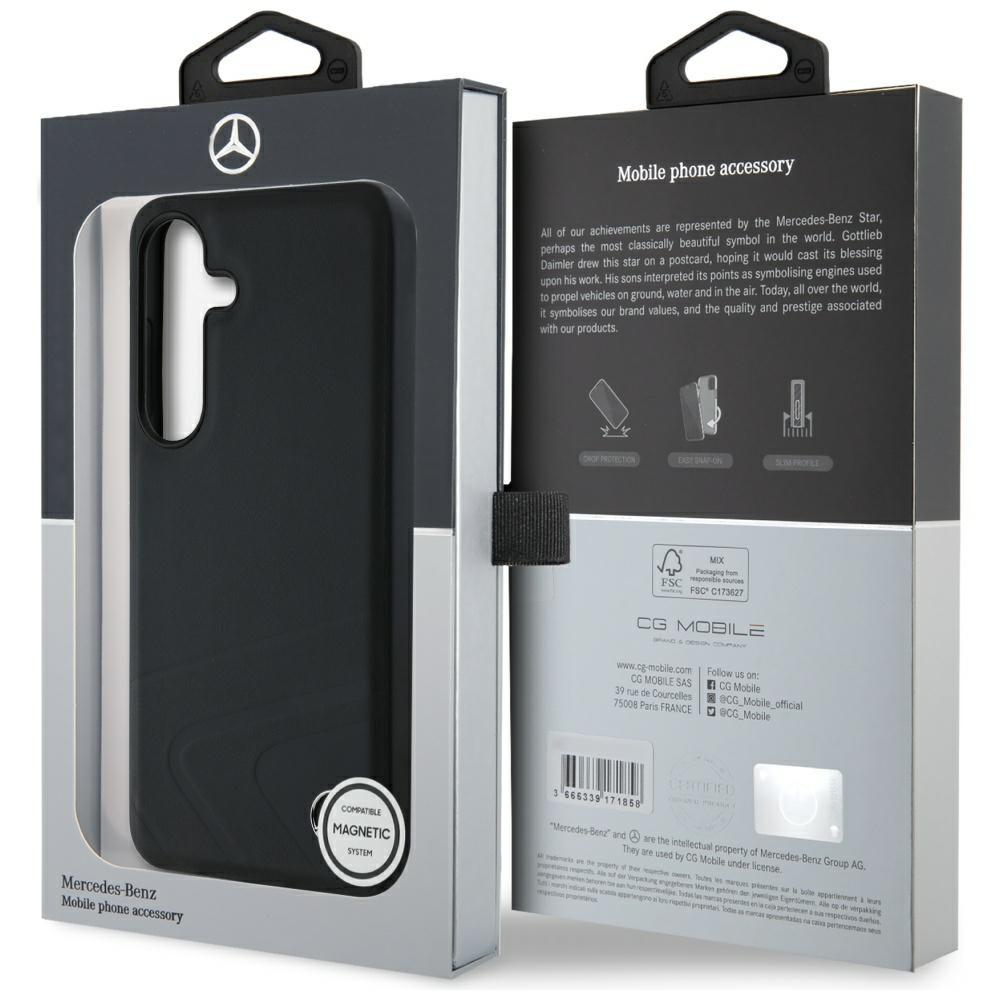 Mercedes Leather Horizontal Case         Debossed Curves Magsafe For Samsung Galaxy S25 Black