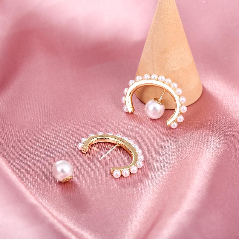 S925 Silver Needle Pearl Hoop Earrings - Women's European Fashion Spring/Summer