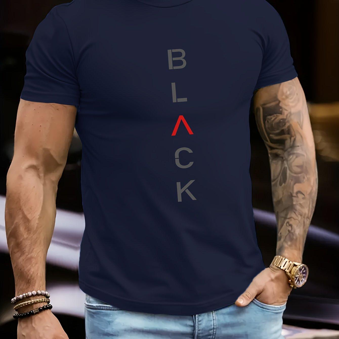 

Повседневная спортивная футболка свободного кроя плюс с принтом букв BLACK, удобная футболка с круглым вырезом и короткими рукавами XXXXXL