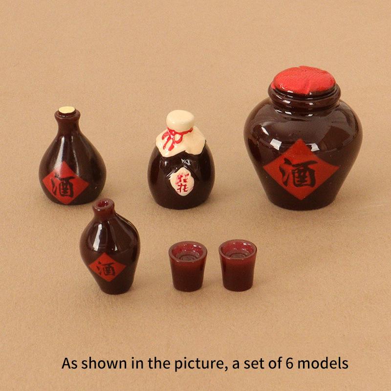 6Pcs/Set Dollhouse Miniature Wine Bottle Wine Glass Cup Model Kitchen Furniture Decor Toy Doll House Accessories