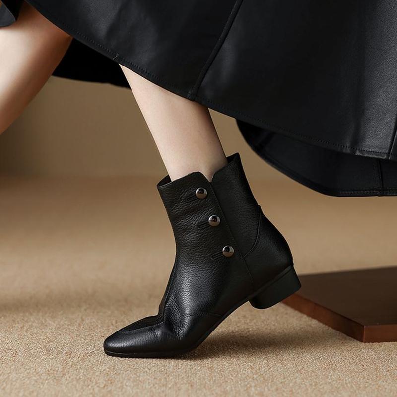 Fashion NEW Autumn/Winter Women Boots Pointed Toe Chunky Heel Shoes Genuine Leather Shoes for Women Zipper Ankle Boots Soft Modern Boots