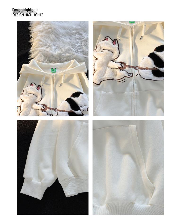 Hanorac Oversized pentru Femei cu Pisică Desen Animat – Design Toamnă/Iarnă 2025