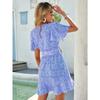 Women's Slim V-Neck Printed Tie Short Sleeve Dresses