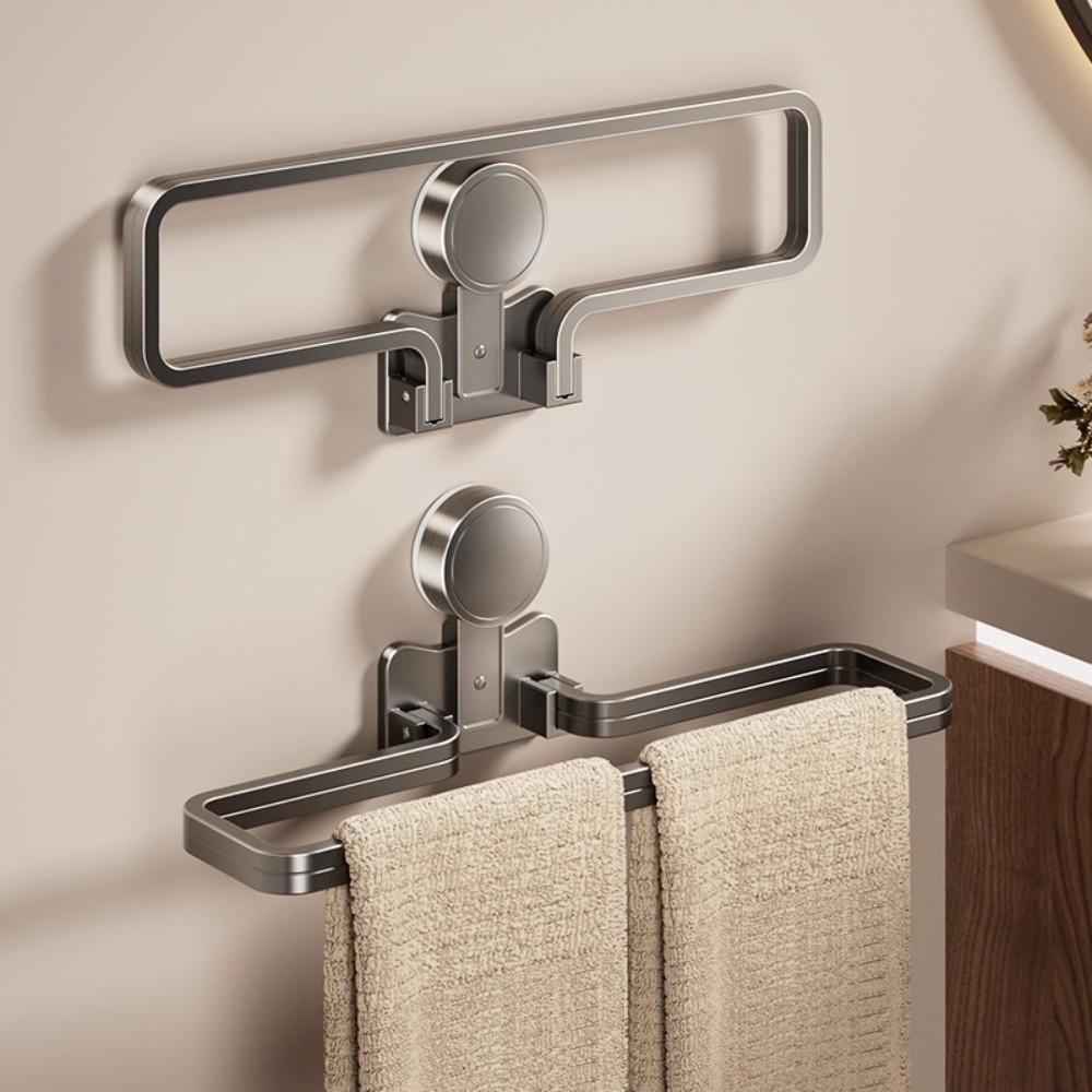 Detachable Suction Cup Towel Pole Wall Mounted Folding Storage Shelf Bathroom Towel Rack Home