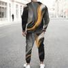 Men Plus Size Printed Round Neck Long Sleeve Top Cuffed Pants Two Piece Set