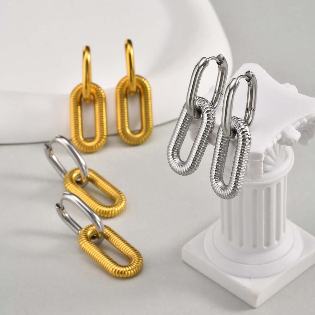 Paperclip Oval Drop Dangle Earrings, Stainless Steel Chain Chunky Loop Hoop Earrings for Women,Trendy Geometric Jewelry Gift