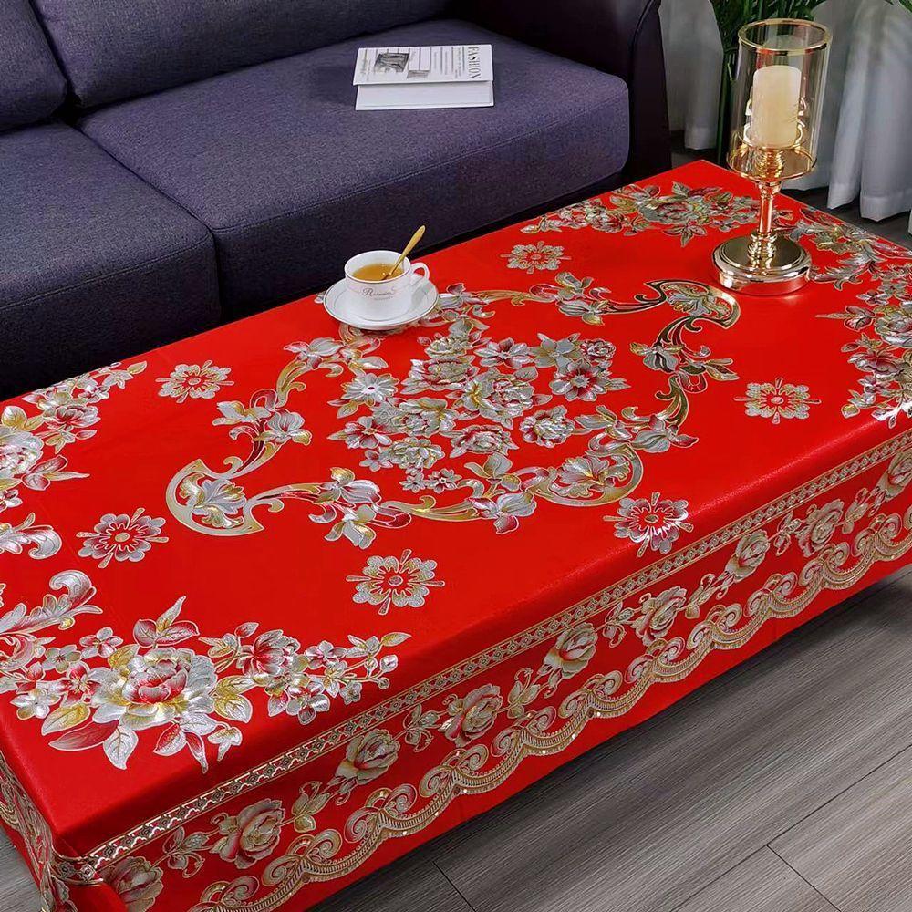 Waterproof And Oil-Proof Red Bronzing Anti-Scalding Coffee Table Tablecloth Leave-In Rectangular Household Living Room Tablecloth