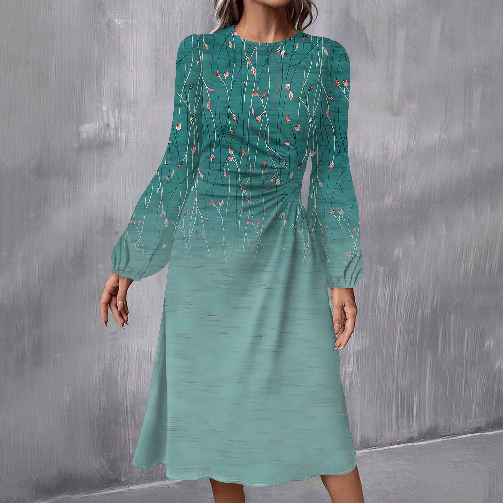 

Женское модное повседневное платье миди с круглым вырезом и длинными рукавами XXXL