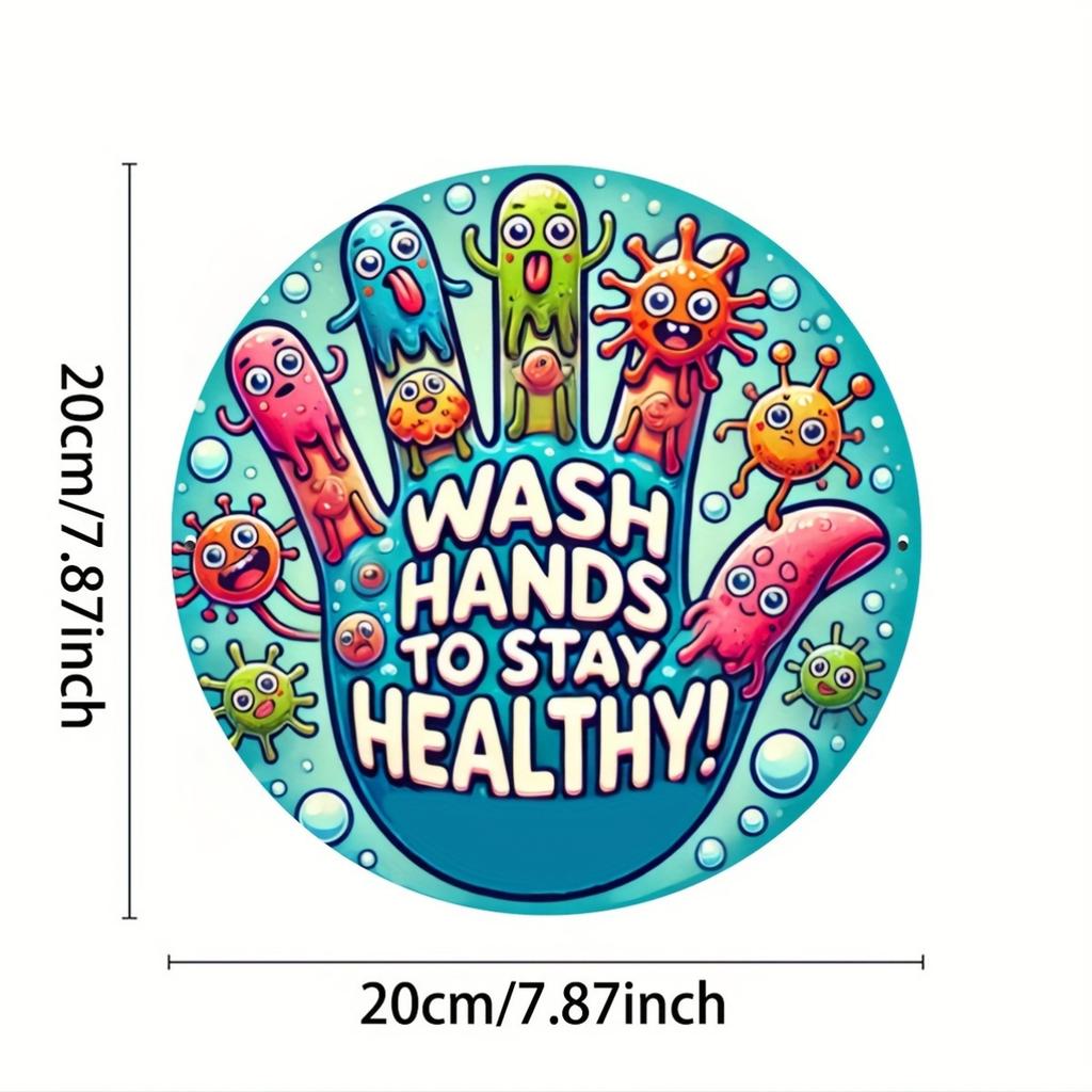 1pc, "Wash Hands To Stay Healthy" Round Sign, 7.8x7.8inch, Durable Seasonal Wall Art, Wooden Carved, for Home, Garden, Porch, Cafe, Farm Decor, Craft