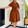 Office Ladies Dresses Short Sleeve Plus Size Xxxl Pleated Mid Calf Fashion Professional Female Dress