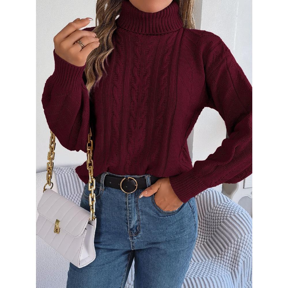 

Осенне-зимний повседневный вязаный пуловер с длинными рукавами и водолазкой L красный