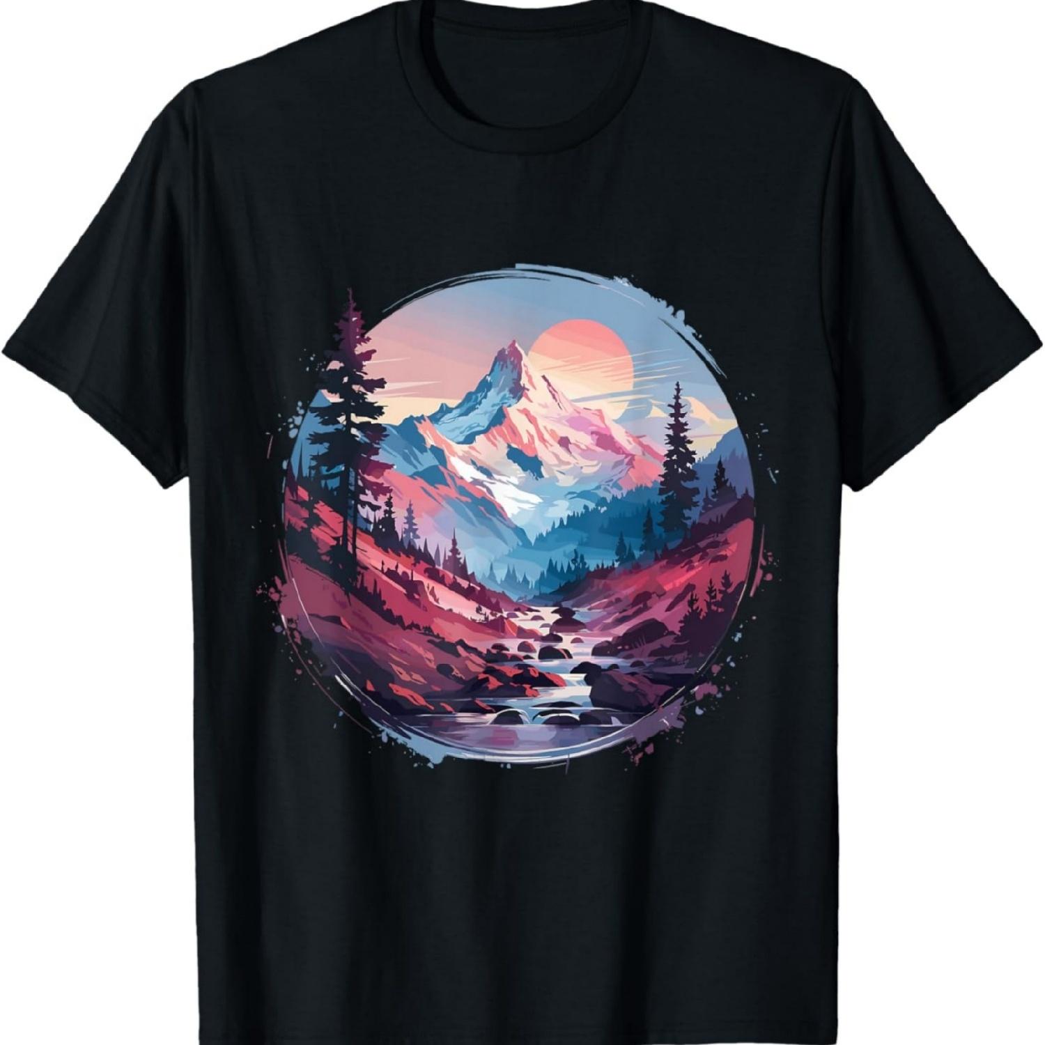 Mountain Hiking Nature Graphic Sunrise Funny Forest Outdoor T-Shirt XXXXXL разноцветный