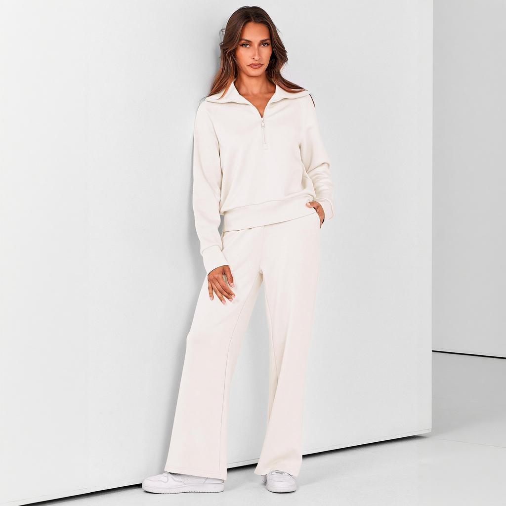Women's Zip Up Long Sleeve Hoodie and Wide Leg Pants Activewear Set