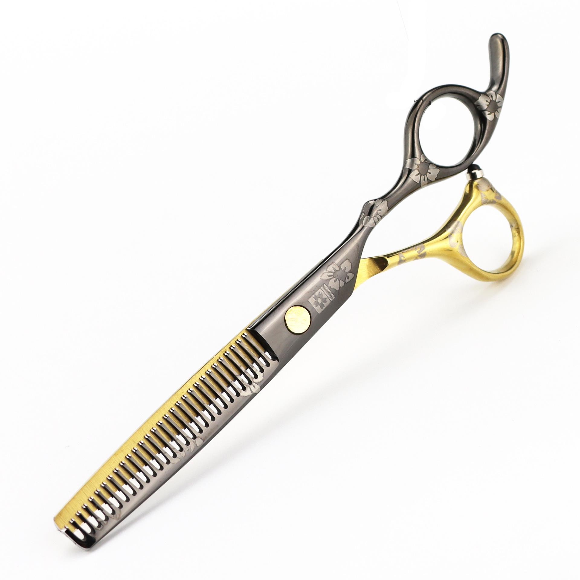 

Black And Gold Colored Cherry Blossoms Professional, Hair Scissors, Hair Scissors, Flat Scissors, Bangs Scissors, Thin Scissors 7 Colors Optional Straight head&60 # Steel & fine polished & 17