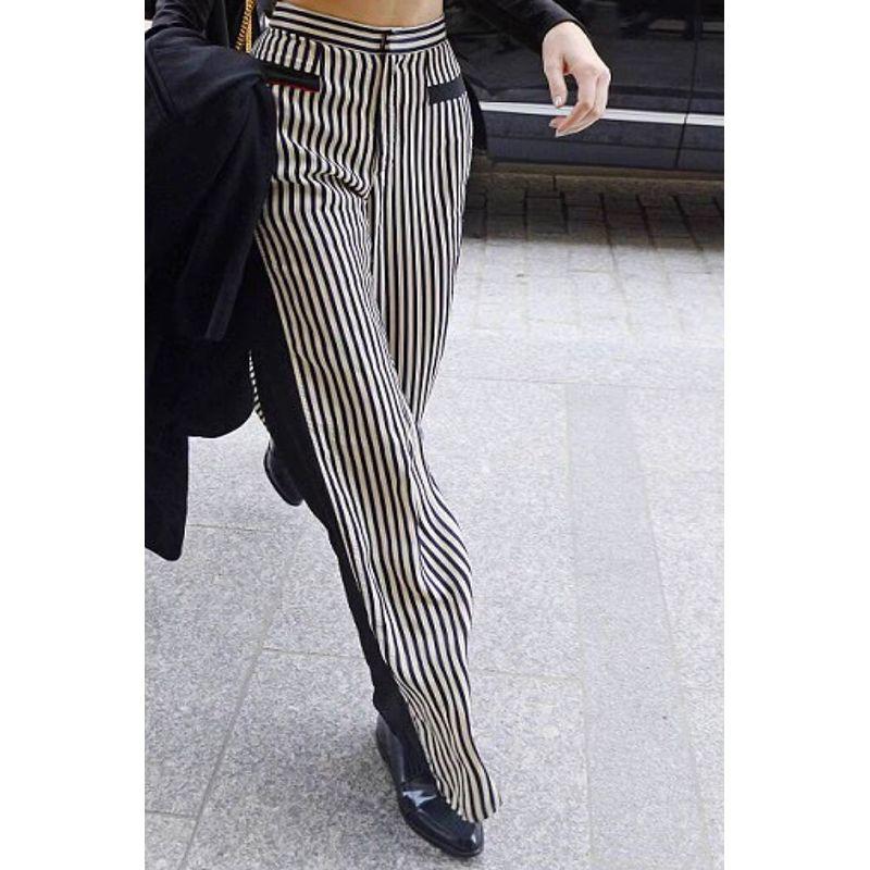 

Summer Striped Chiffon Patchwork Thin High Waist Wide Leg Pants Ken Dou Stripes Patchwork chiffon Loose pants M