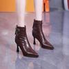 Pointed Belt Buckle Soft Leather High-heeled Short Boots Women's 2025 Autumn and Winter New Versatile Thin Heel Thin Boots Martin Boots
