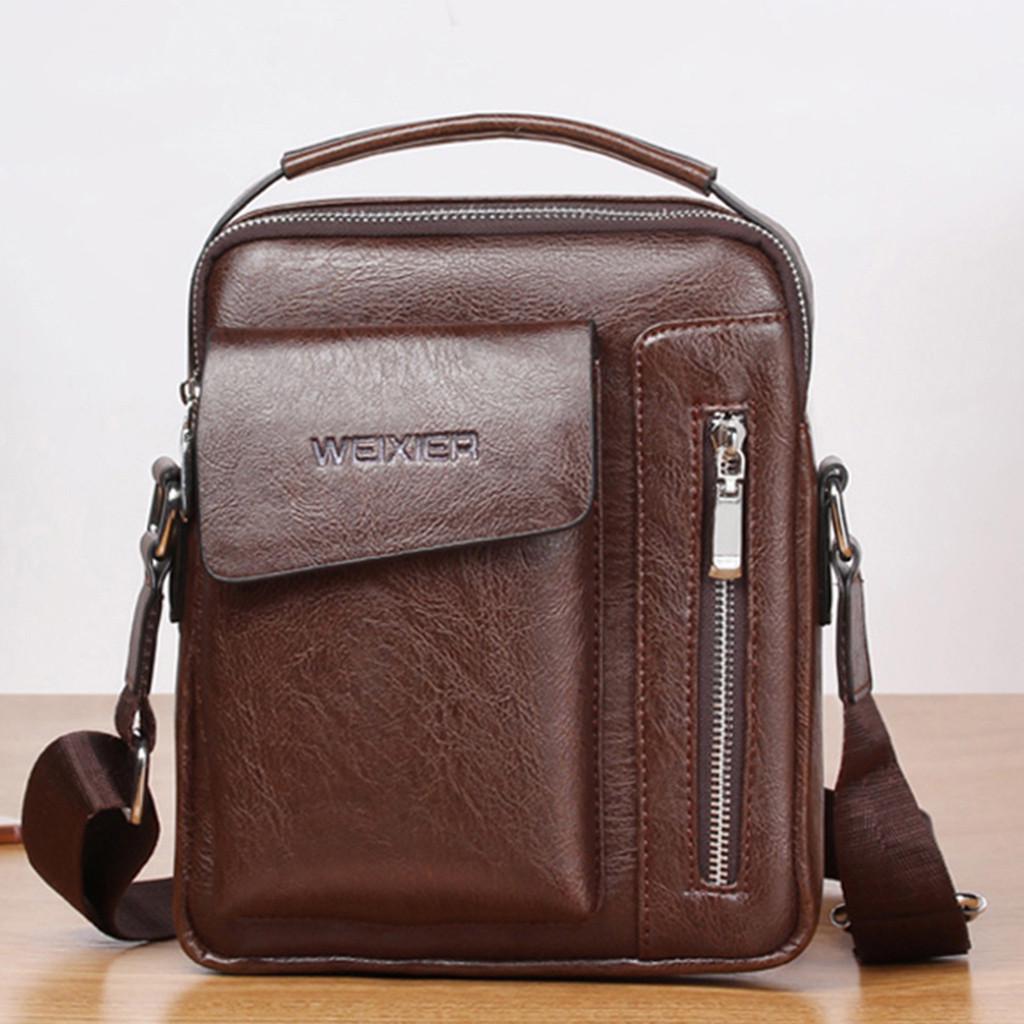 

Men Vintage Shoulder Bags Crossbody Bags Retro Zipper Handbags коричневый