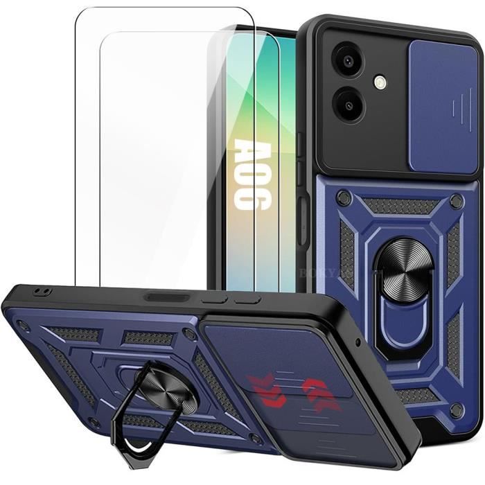 Coque pour samsung galaxy a06, bleu marine + 2 verres trempés, coque antichoc anti-rayure rigide