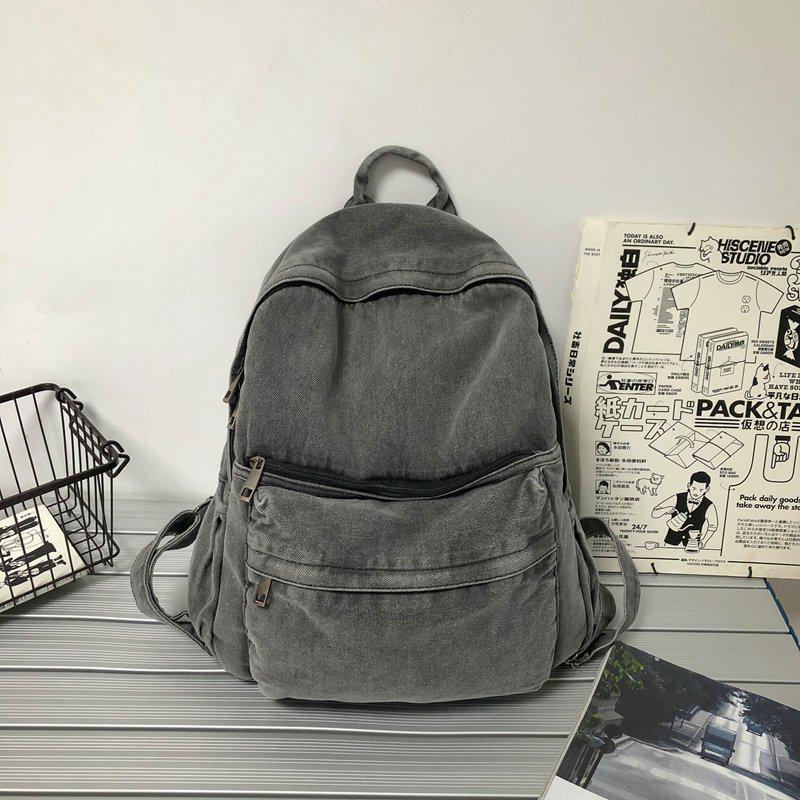 Women's Retro Solid Color Denim Backpack - Perfect for Students and Outdoor Travel
