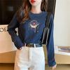 2024 Women's Spring and Autumn New Splicing Pullovers O-Neck Printed Fashion Loose Minimalist Comfortable Casual Long Sleeve Top