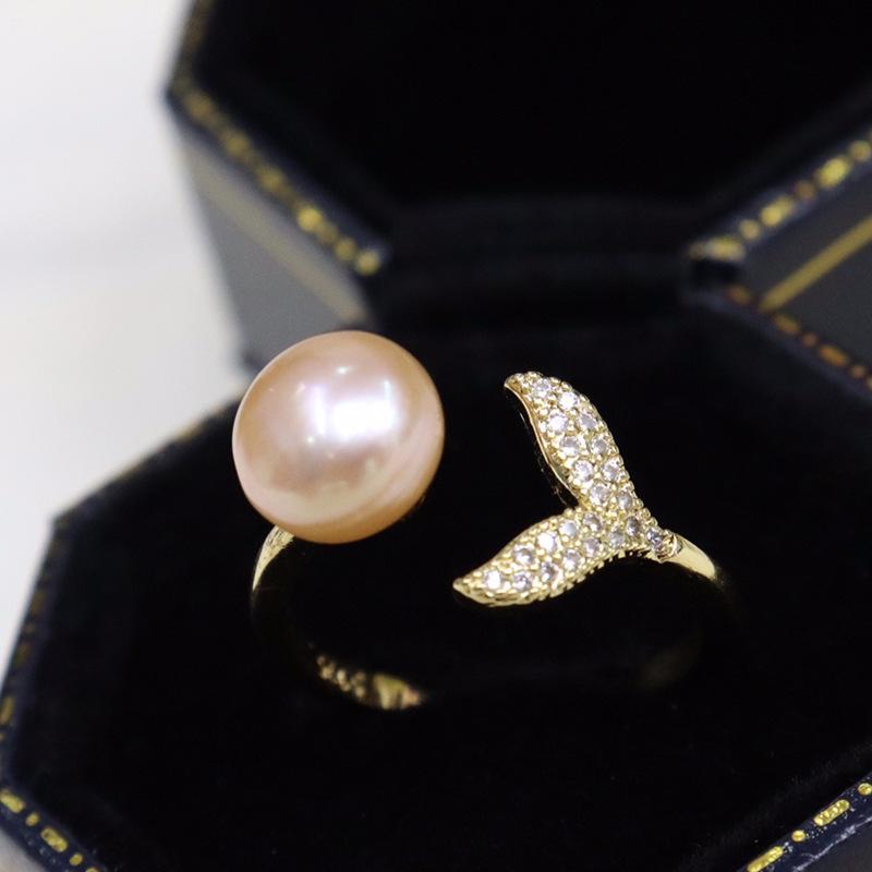 Adjustable Mermaid Ring with Near Round Freshwater Pearl - Strong Luster, Light Luxury, Versatile, Fashionable Jewelry.