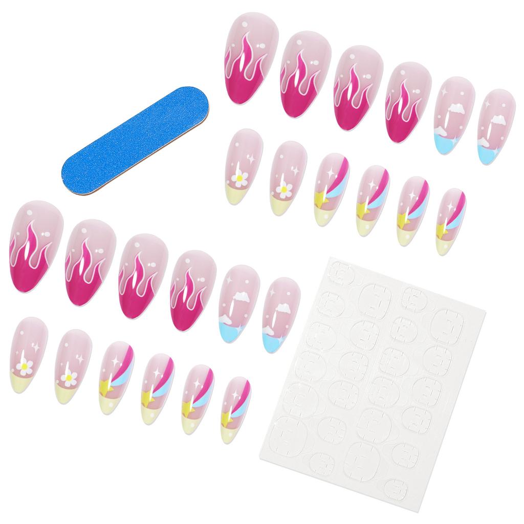 French Mid-length Almond Armor Star Flame Manicure European and American Fake Nail Wear Nails