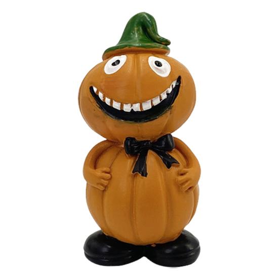 Halloween Cartoon Pumpkin Figurine Creepy Pumpkin Man Resin Statue Sculpture Holiday Party Desktop Decoration Ornament