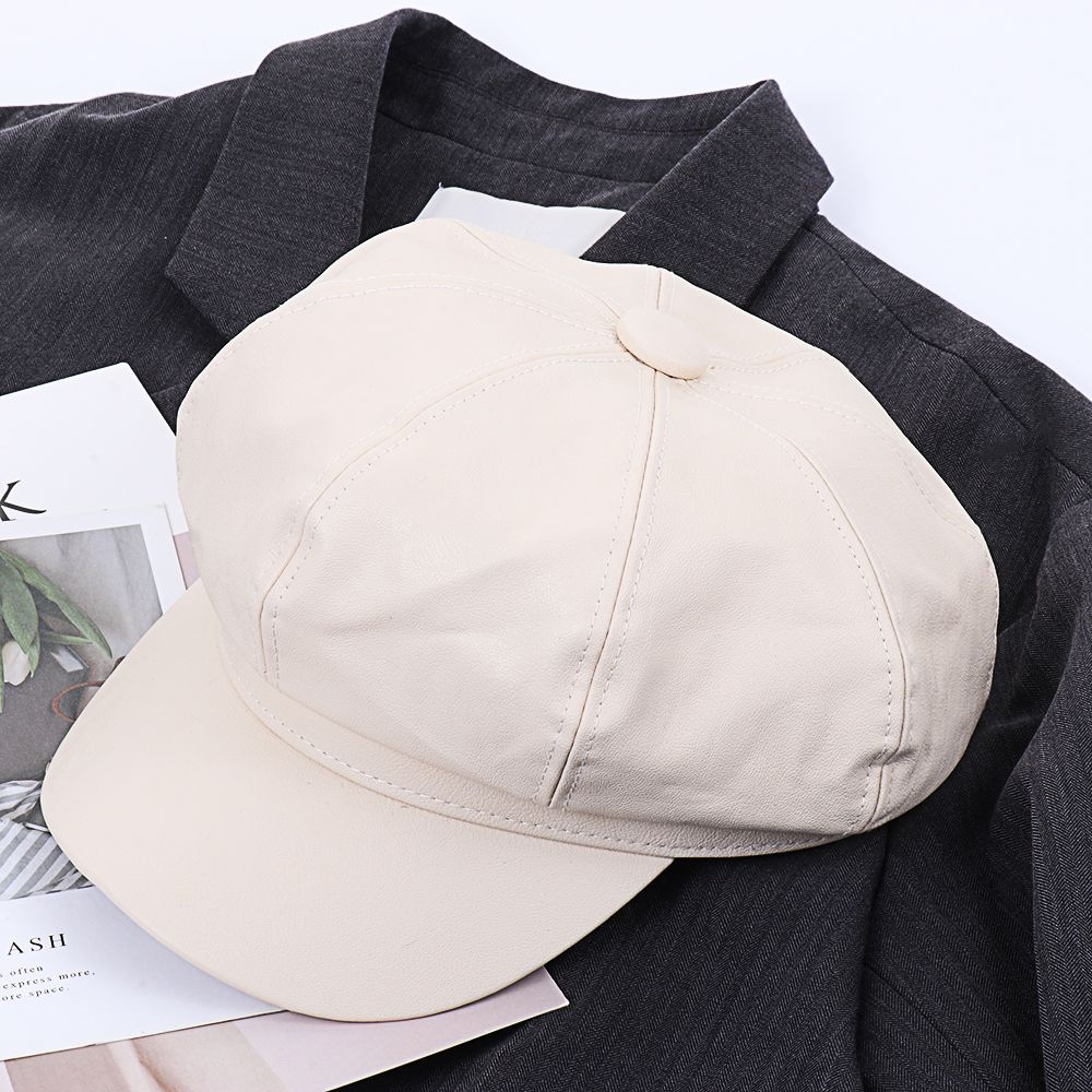 Casual Octagonal PU Leather Solid Color Newsboy Cap Newsboy Hat Beret Hat Peaked Cap