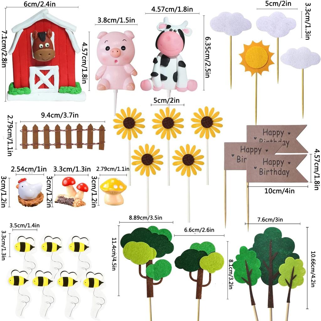 Farm Animal Cake Decoration Farm Animal Birthday Cake Topper Cow Cake Decoration for Farm Animal Baby Shower Birthday Party Deco