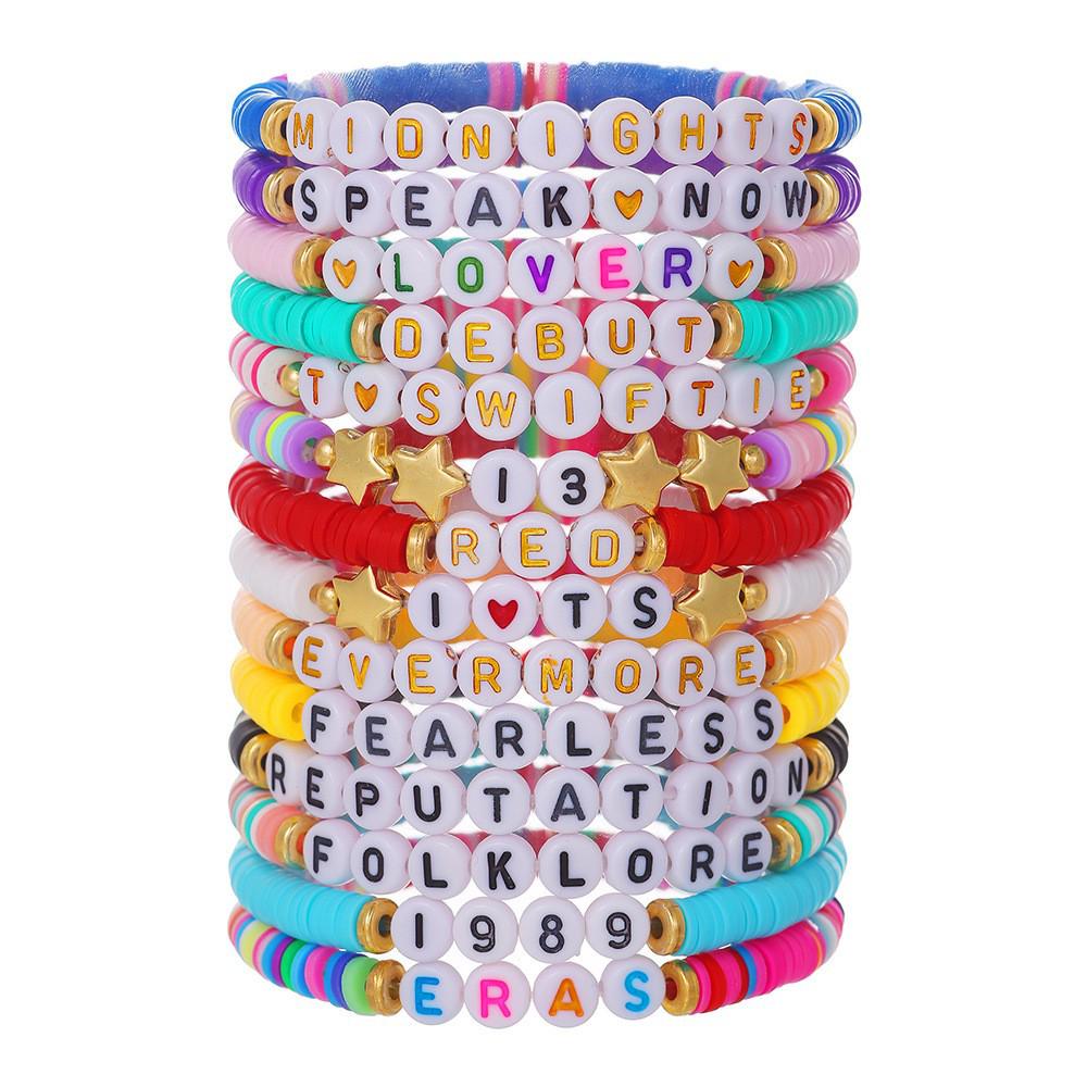 Taylor Swift Fan Colorful Soft Clay Bracelet Set - Handmade English Name Jewelry for Women