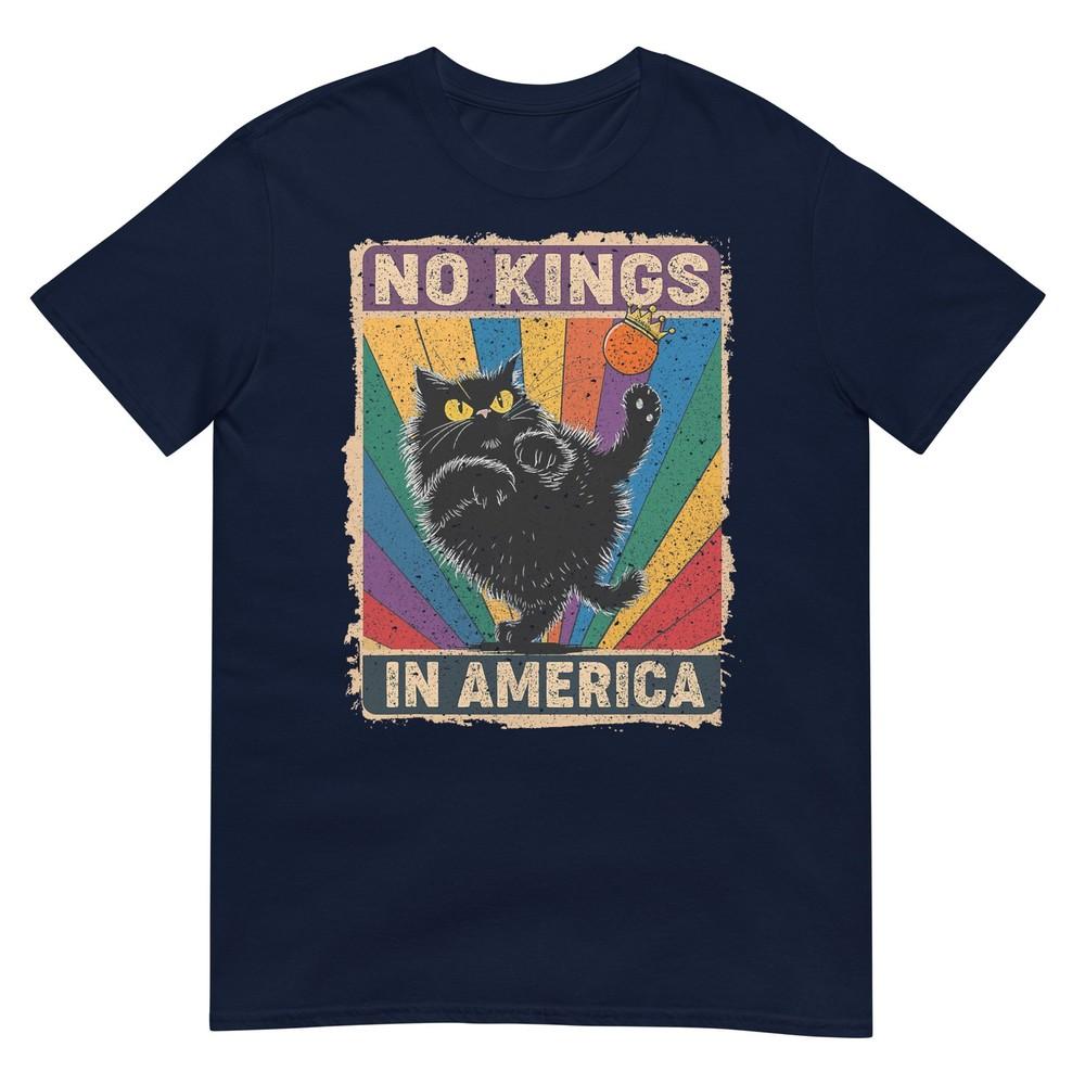 No Kings In America Black Cat Political Anti Trump Protest Tshirt S