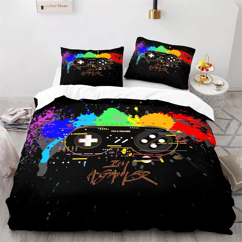 Comforter Colourful Gamepad Single Double Size Video Gamepad Pattern Boy For Bedroom Decor Polyester Comforter