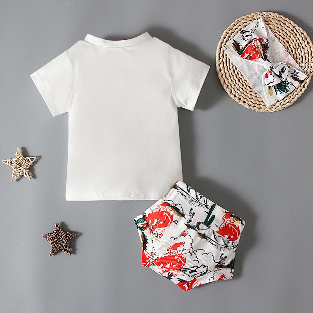 Summer Baby Animal Printed Tee Shirt + Shorts + Headband 3PCS Outfits Clothes for 0-3 Years