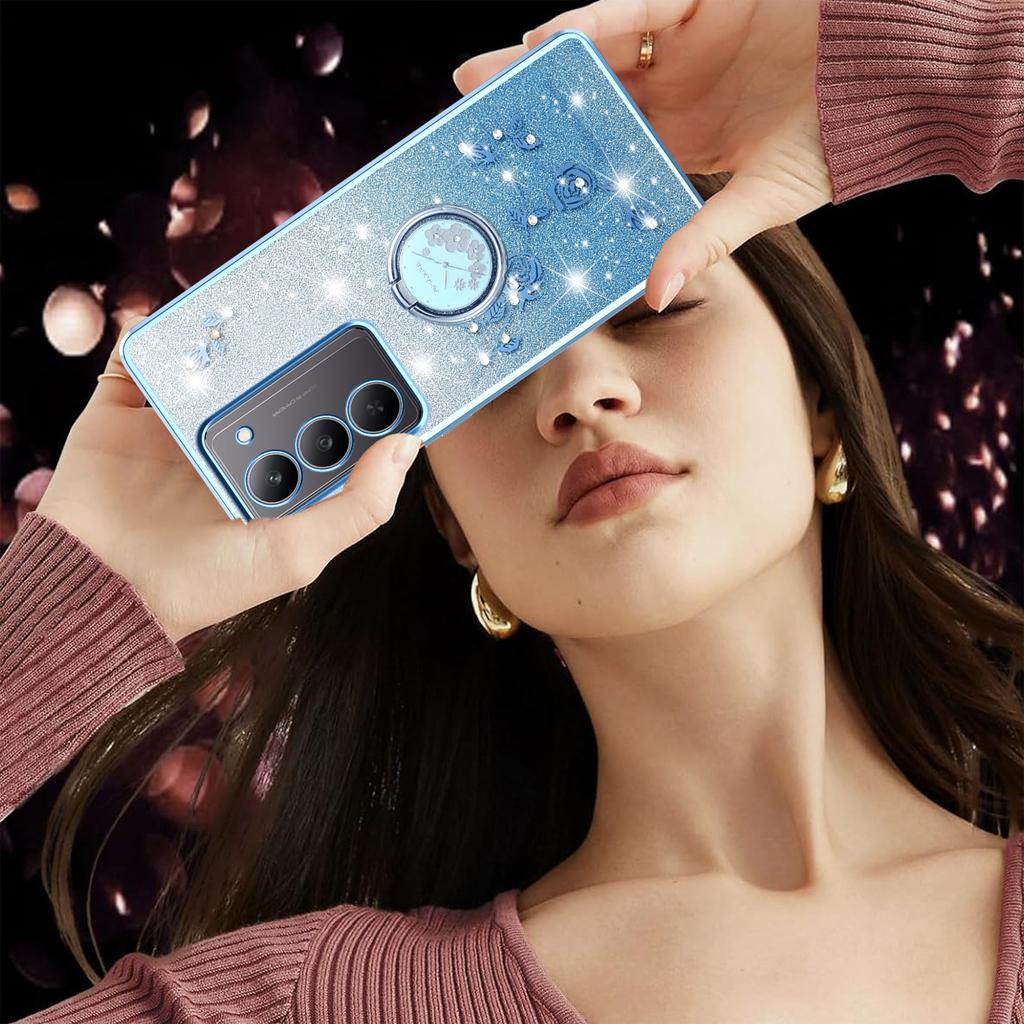 KADEM Pouzdro pro Realme 14x 5G Prsten Stojánek TPU Květiny Kryt na telefon Gradientní Třpytky