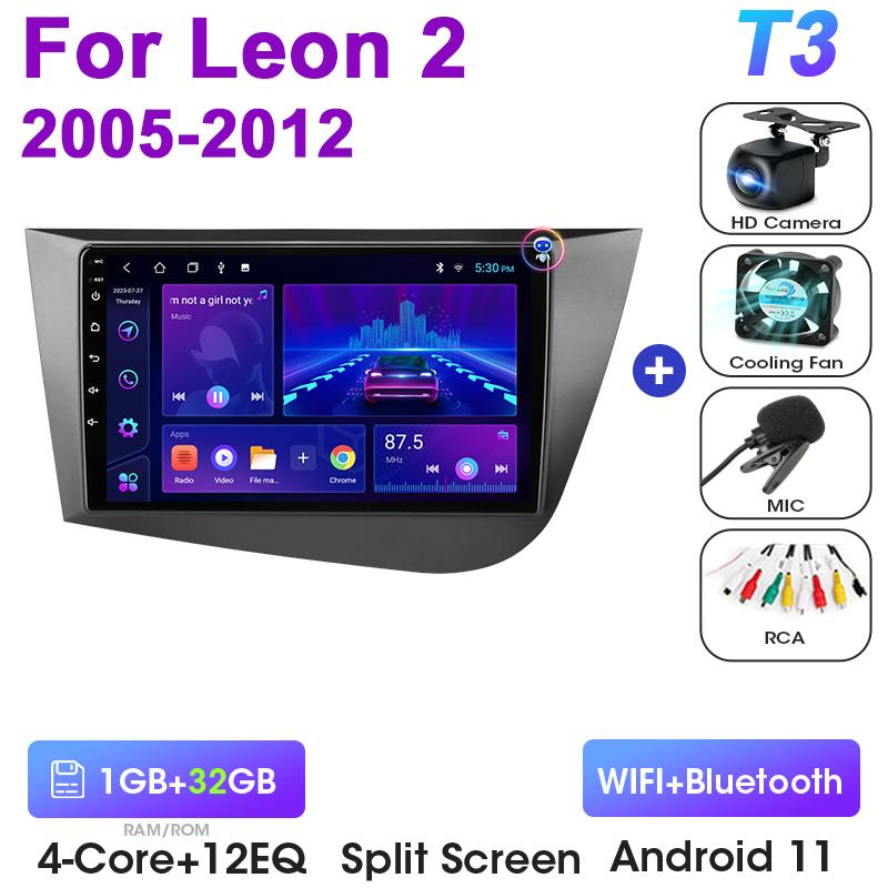 2 Din Android 12 Car Radio For Seat Leon 2 2005 - 2012 Multimedia Video Player GPS 4G Carplay Auto Stereo RDS IPS DVD Head Unit