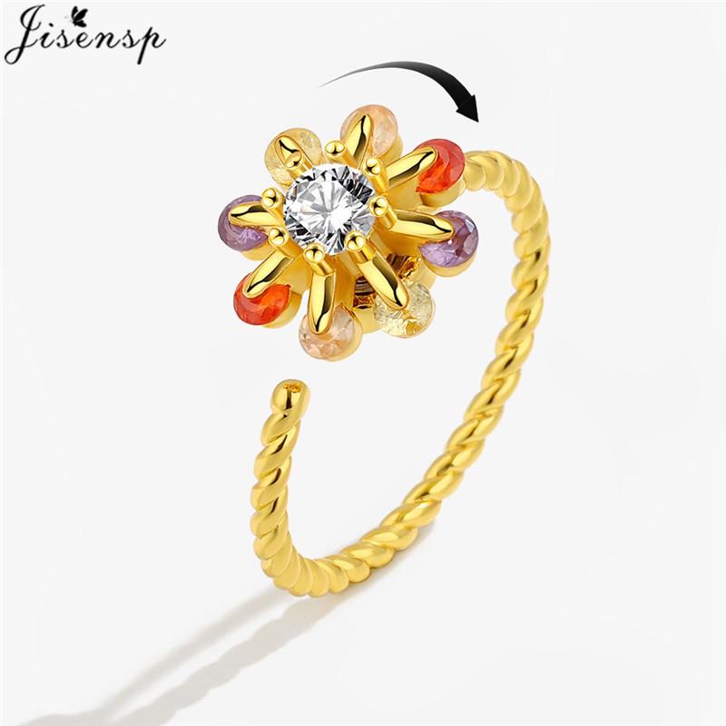 Mote Fidget Spinner Ring Angst for Kvinner Flere Krystall Solsikke Fingerringer Roter Anti Stress Zirkon Bryllupsgave