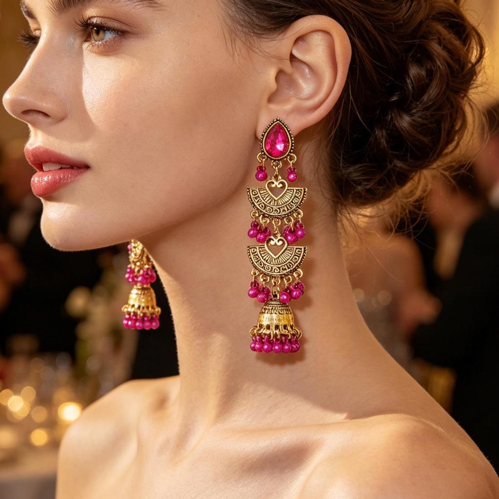 Bohemian Indian Style Fan-Shaped Metal Tassel Earrings for Women - Trendy Personalized Studs