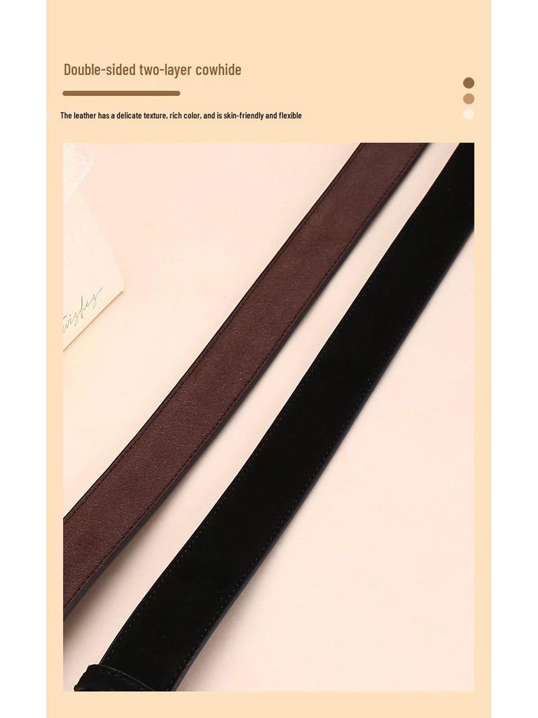Versatile Matte Leather Women's Belt - Elegant Fashion Suede Waistband with Second Layer Cowhide for Jeans