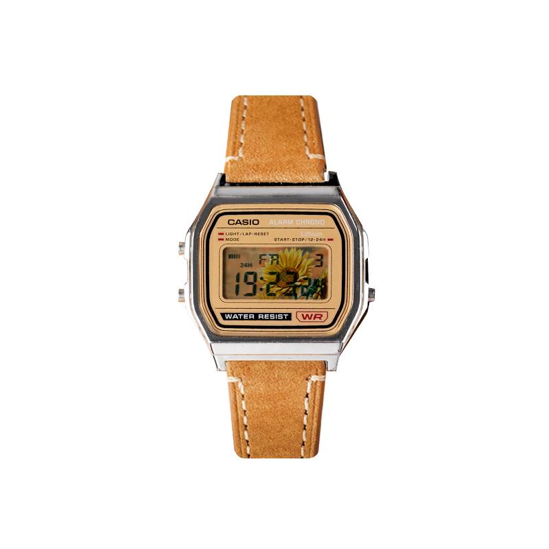 Casio Maßgeschneiderte Uhr modifizierte Serie Cangkui wasserdicht leuchtend Quarz Lederarmband gleicher Stil für Männer und Frauen Farbe d A158WEA-9JF