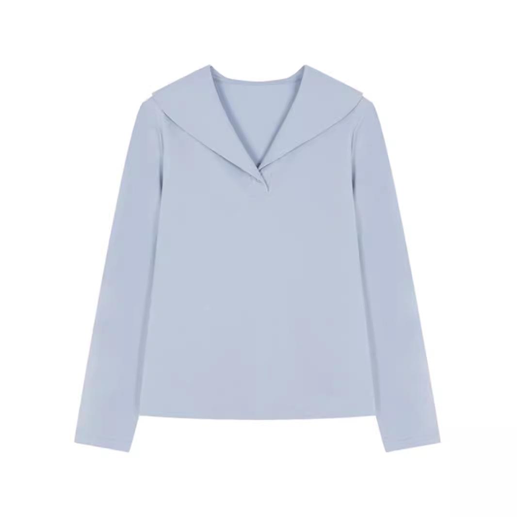 

Navy Neck Long-sleeved T-shirt In Autumn New Casual Basic Versatile Women s T-shirt S