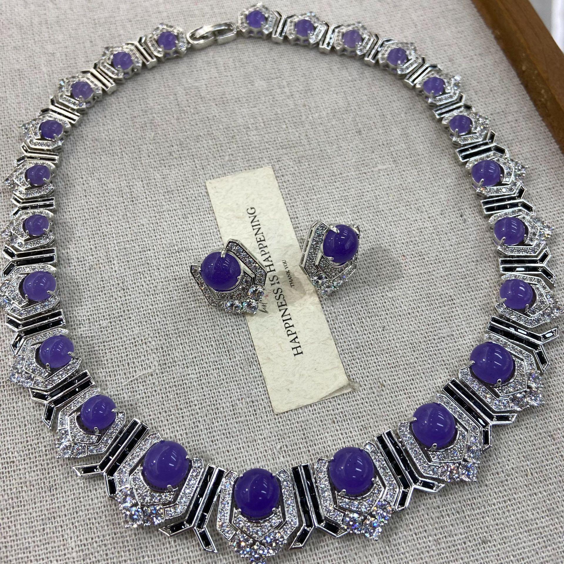 Medieval Vintage Heavy Industry Exquisite Long Sweeping Shoulder Purple Gemstone Diamond Earrings High-End Stud Earrings Luxury Necklace