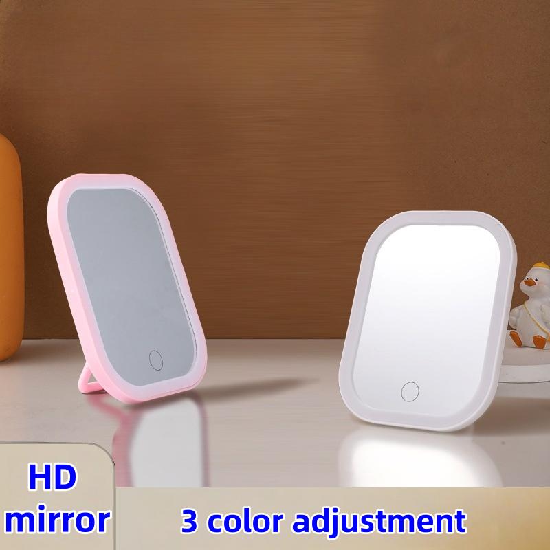 LED Fill Light Small Mirror Student Dormitory Desktop 3 Color, Makeup Mirror With Light, Bedroom Dressing Table Mirror