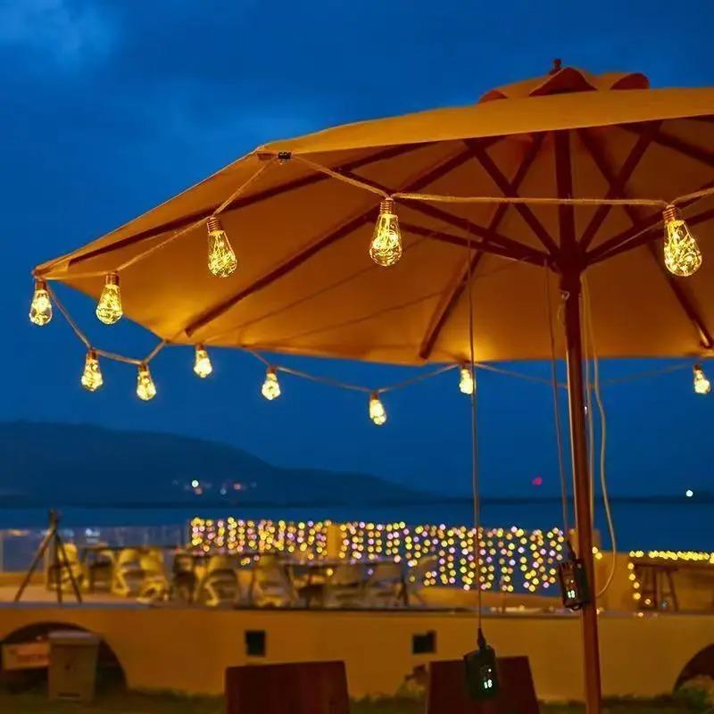 Vintage Hemp Rope Solar String Lights 5/8/10M 10/16/24 Bulbs Waterproof Outdoor Fairy Lights for Patio Yard Garden Decor
