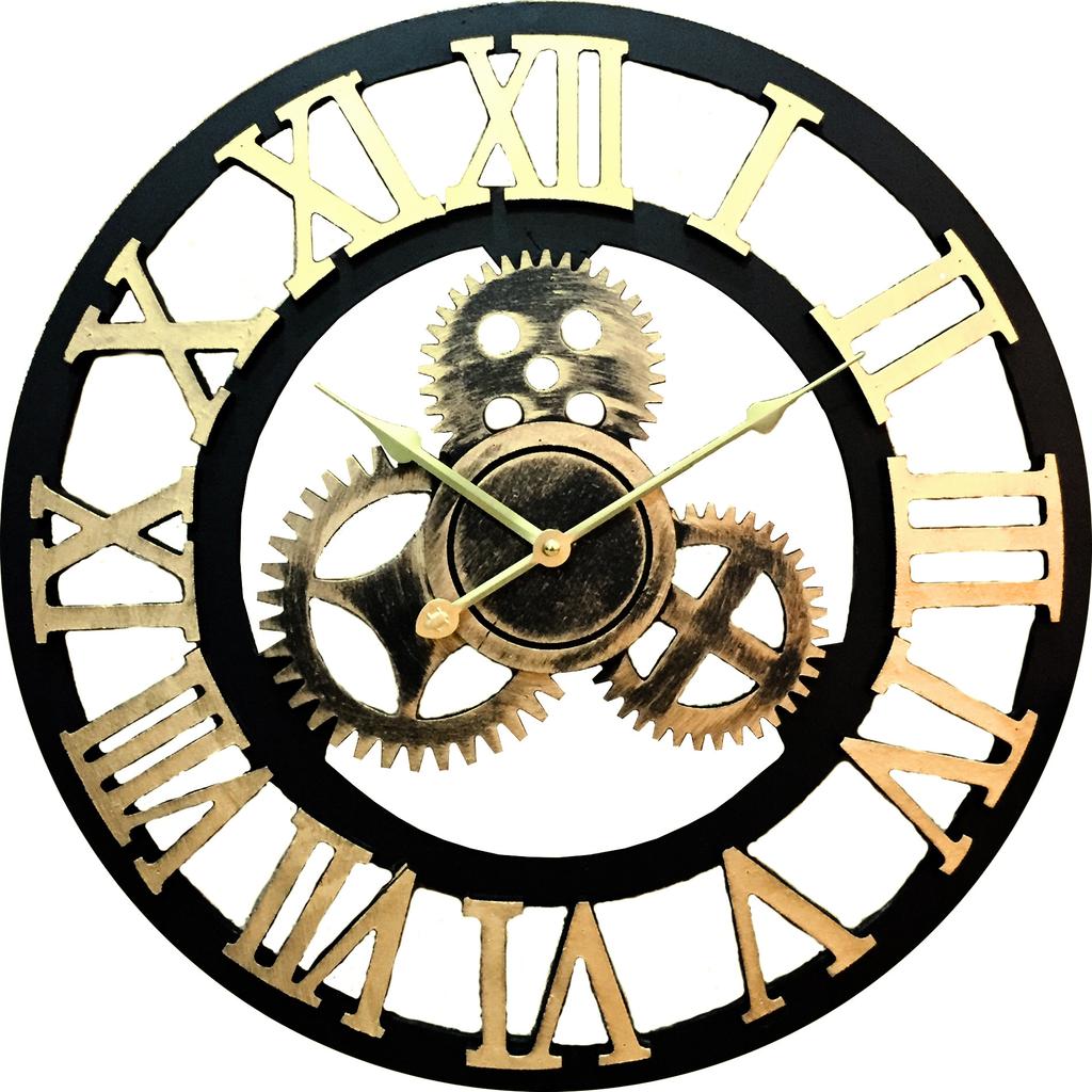 Orologio da parete appeso retrò con ingranaggi americani stile industriale in legno silenzioso decorazione cassetto soggiorno orologio da parete creativo