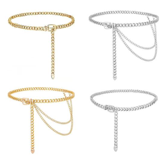 Metal Waist Chain for Women Single/Multi-layer Adjustable Long Chain Belt Body Belly Jewelry for Dresses Jeans Trousers