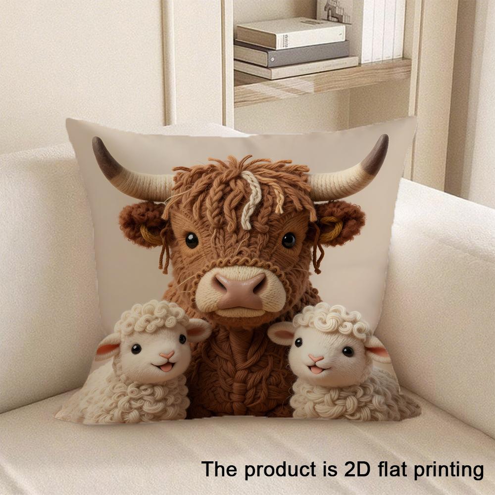 Horse Dog Owl Giraffe Embroidered Style Printed Pillow Cover Plush Polyester Cushion Case 2D Flat Printing Pillowcase Home Decor