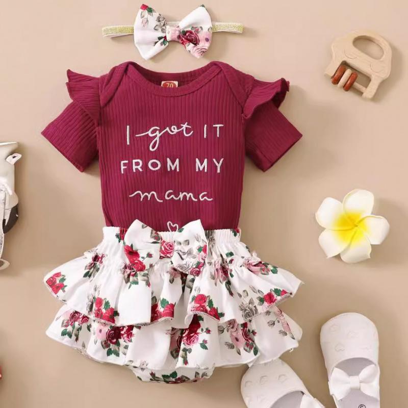Nuovo Outfit Estivo Stile Fatina Abbigliamento per Bambini Tuta con Pantaloncini Set Abbigliamento Estivo Floreale Dolce Piccola Principessa