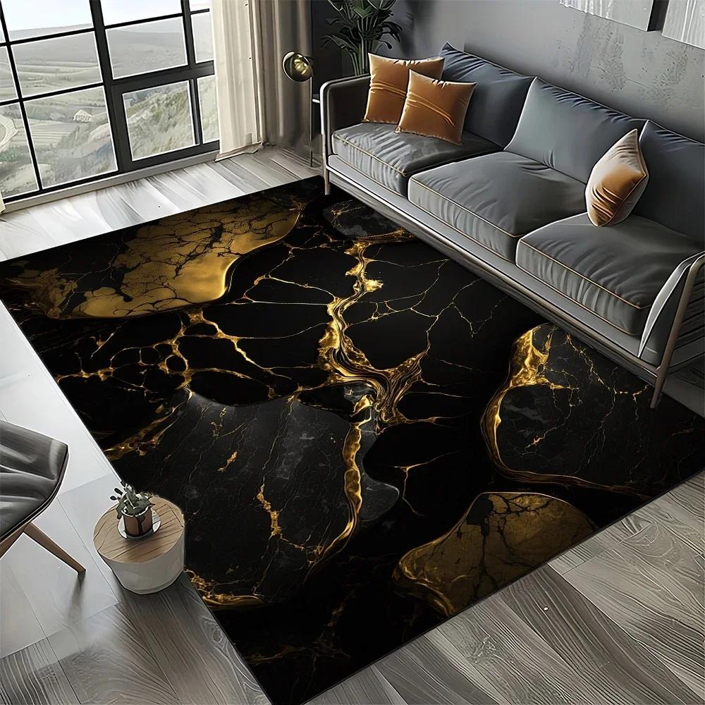 2025 New Style Black White Gold Marble Fashion 3D Carpet Rug for Living Room Bedroom Home Sofa Decoration,Kid Non-slip Floor Mat