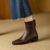Retro Autumn and Winter New Rear Zipper Martin Boots Women's Thick Heel Versatile Soft Leather Square Head Fashion Elastic Thin Short Boots
