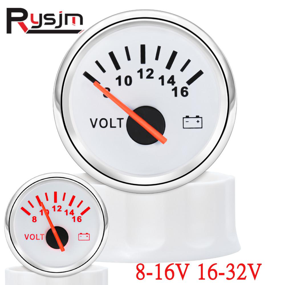 52 Mm Marine Voltmeter Volt Meter Gauge 8-16 Volts 16-32 Volts Car Voltage Gauges for Caravan Boat Marine Red Backlight 12V 24V